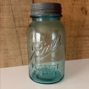 Vintage Aqua Blue Ball Mason Jar with original zinc lid. #8